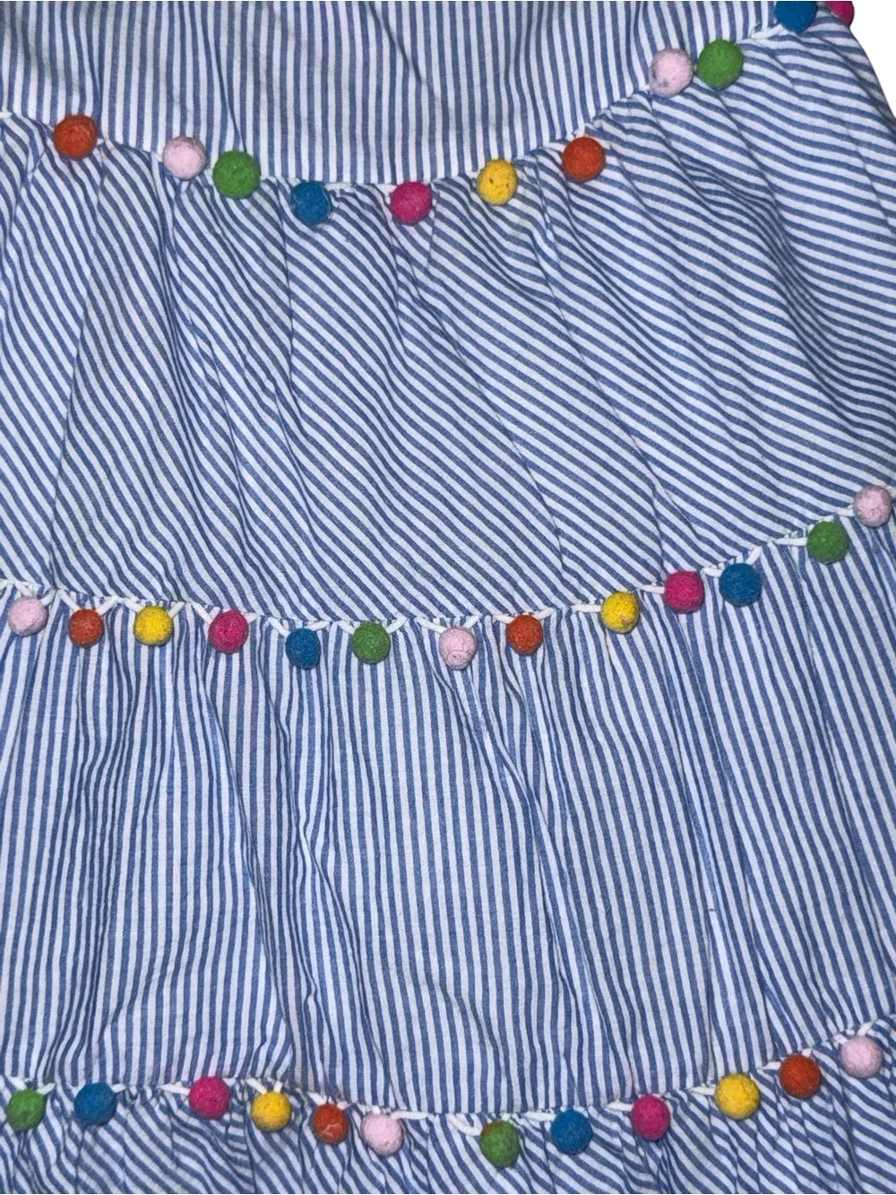 Tommy Bahama Blue and White Striped Pom-Pom Tiered Dress
